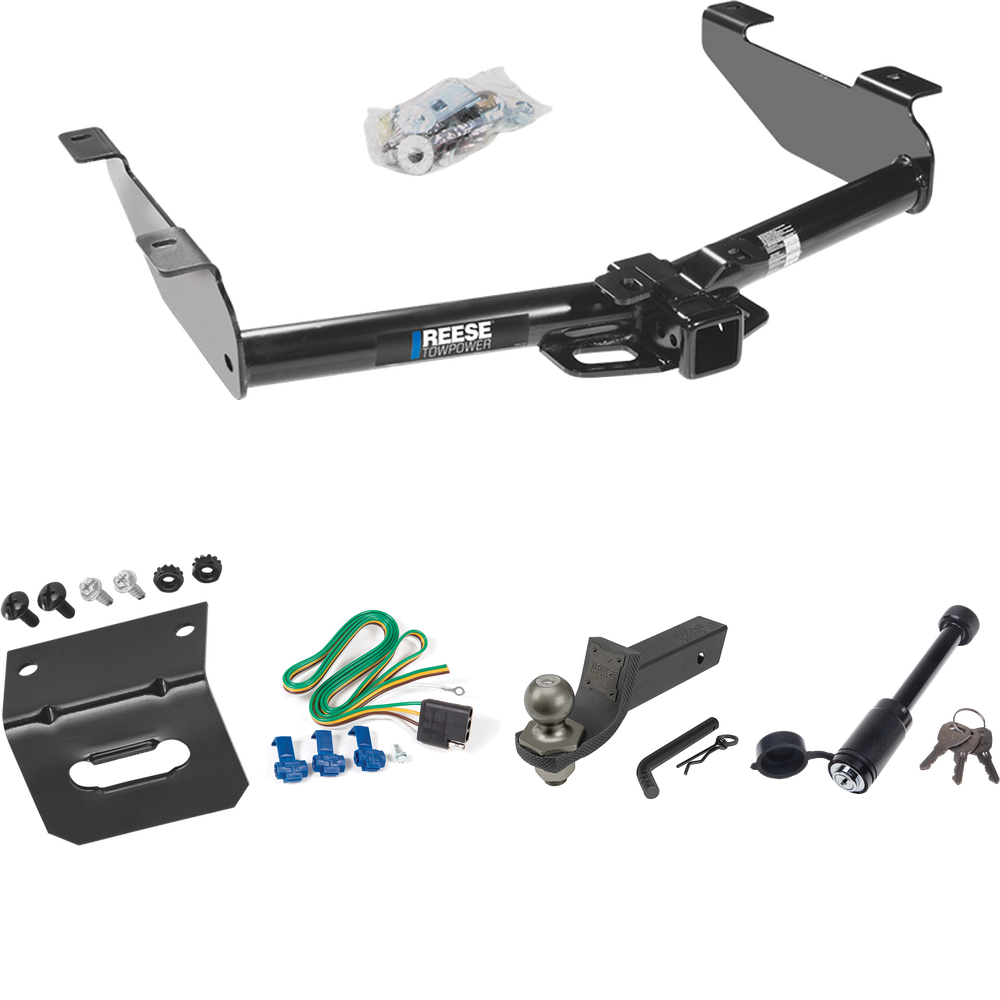 Fits 2001-2002 GMC Sierra 3500 Trailer Hitch Tow PKG w/ 4-Flat Wiring + Interlock Tactical Starter Kit w/ 2" Drop & 2" Ball + Tactical Dogbone Lock + Wiring Bracket By Reese Towpower