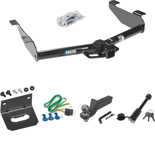 Fits 2001-2002 GMC Sierra 3500 Trailer Hitch Tow PKG w/ 4-Flat Wiring + Interlock Tactical Starter Kit w/ 2" Drop & 2" Ball + Tactical Dogbone Lock + Wiring Bracket By Reese Towpower