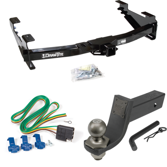 Fits 2001-2002 Chevrolet Silverado 3500 Trailer Hitch Tow PKG w/ 4-Flat Wiring + Interlock Tactical Starter Kit w/ 3-1/4" Drop & 2" Ball By Draw-Tite