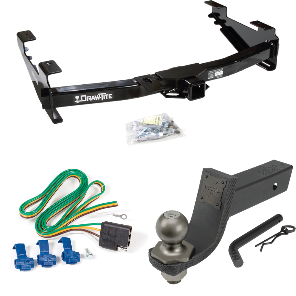 Fits 2003-2007 GMC Sierra 3500 Trailer Hitch Tow PKG w/ 4-Flat Wiring + Interlock Tactical Starter Kit w/ 3-1/4" Drop & 2" Ball (For (Classic) Models) By Draw-Tite