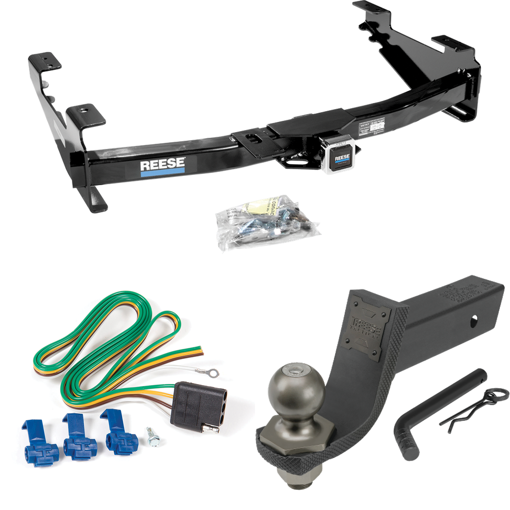 Fits 2003-2007 GMC Sierra 3500 Trailer Hitch Tow PKG w/ 4-Flat Wiring + Interlock Tactical Starter Kit w/ 3-1/4" Drop & 2" Ball (For (Classic) Models) By Reese Towpower