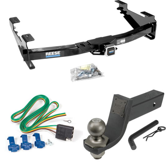 Fits 2003-2007 GMC Sierra 3500 Trailer Hitch Tow PKG w/ 4-Flat Wiring + Interlock Tactical Starter Kit w/ 3-1/4" Drop & 2" Ball (For (Classic) Models) By Reese Towpower