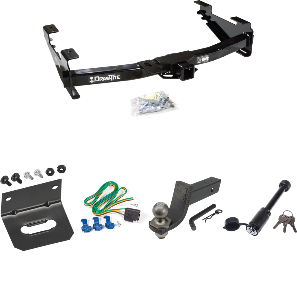 Fits 2003-2007 Chevrolet Silverado 2500 HD Trailer Hitch Tow PKG w/ 4-Flat Wiring + Interlock Tactical Starter Kit w/ 3-1/4" Drop & 2" Ball + Tactical Dogbone Lock + Wiring Bracket (For (Classic) Models) By Draw-Tite