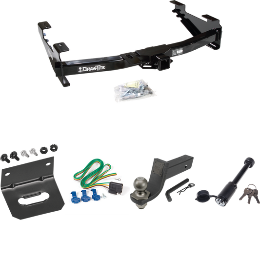 Fits 2003-2007 Chevrolet Silverado 2500 HD Trailer Hitch Tow PKG w/ 4-Flat Wiring + Interlock Tactical Starter Kit w/ 3-1/4" Drop & 2" Ball + Tactical Dogbone Lock + Wiring Bracket (For (Classic) Models) By Draw-Tite