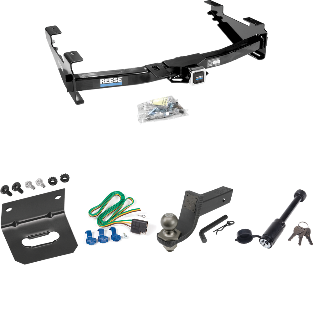 Fits 2003-2007 GMC Sierra 2500 HD Trailer Hitch Tow PKG w/ 4-Flat Wiring + Interlock Tactical Starter Kit w/ 3-1/4" Drop & 2" Ball + Tactical Dogbone Lock + Wiring Bracket (For (Classic) Models) By Reese Towpower