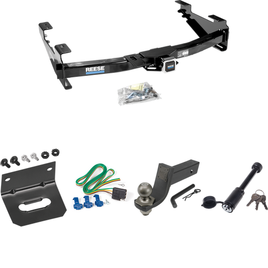 Fits 2003-2007 GMC Sierra 2500 HD Trailer Hitch Tow PKG w/ 4-Flat Wiring + Interlock Tactical Starter Kit w/ 3-1/4" Drop & 2" Ball + Tactical Dogbone Lock + Wiring Bracket (For (Classic) Models) By Reese Towpower