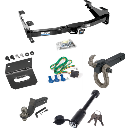 Fits 2003-2007 GMC Sierra 3500 Trailer Hitch Tow PKG w/ 4-Flat Wiring + Interlock Tactical Starter Kit w/ 3-1/4" Drop & 2" Ball + Tactical Hook & Shackle Mount + Tactical Dogbone Lock + Wiring Bracket (For (Classic) Models) By Reese Towpower