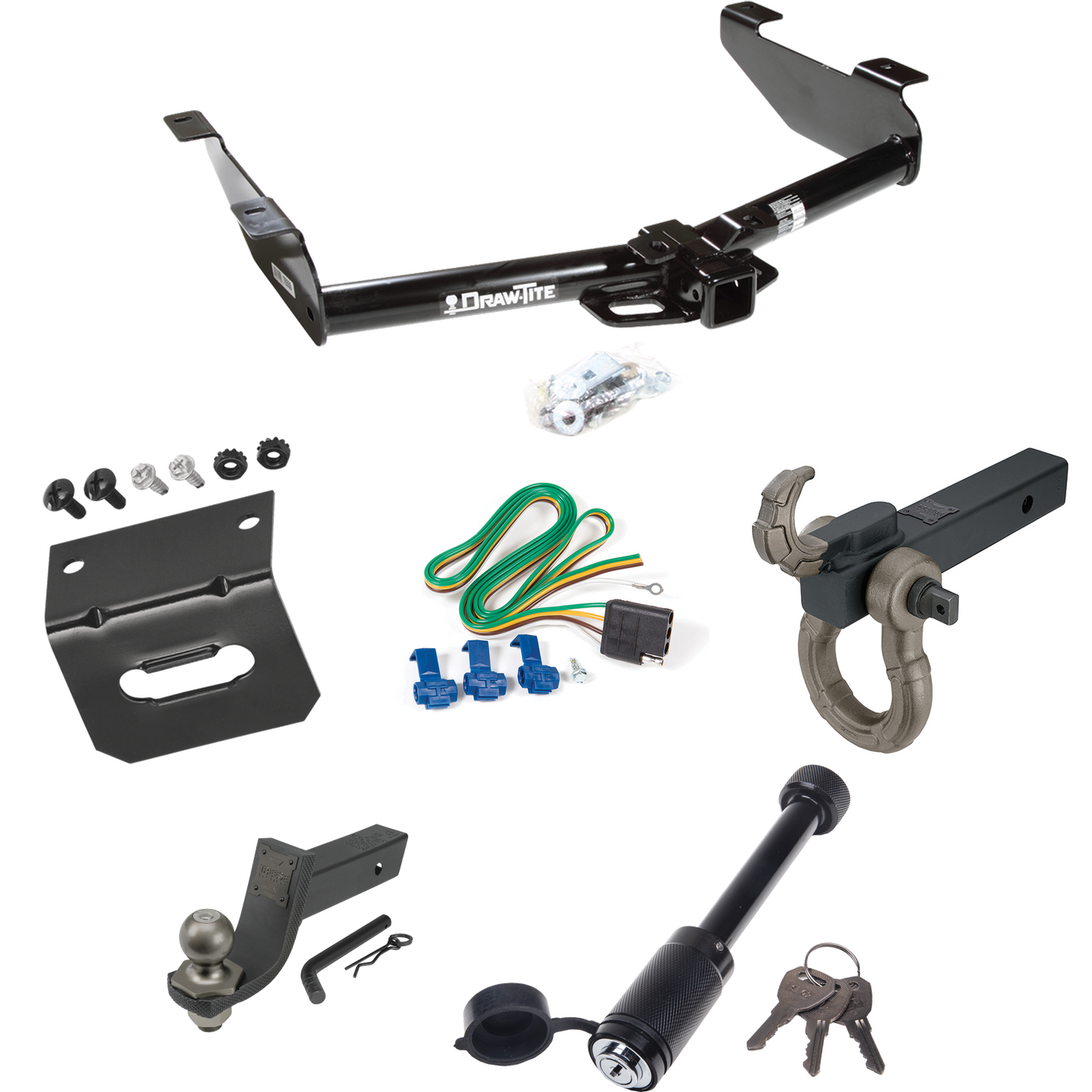 Fits 2003-2007 Chevrolet Silverado 2500 HD Trailer Hitch Tow PKG w/ 4-Flat Wiring + Interlock Tactical Starter Kit w/ 3-1/4" Drop & 2" Ball + Tactical Hook & Shackle Mount + Tactical Dogbone Lock + Wiring Bracket (For (Classic) Models) By Draw-Tite