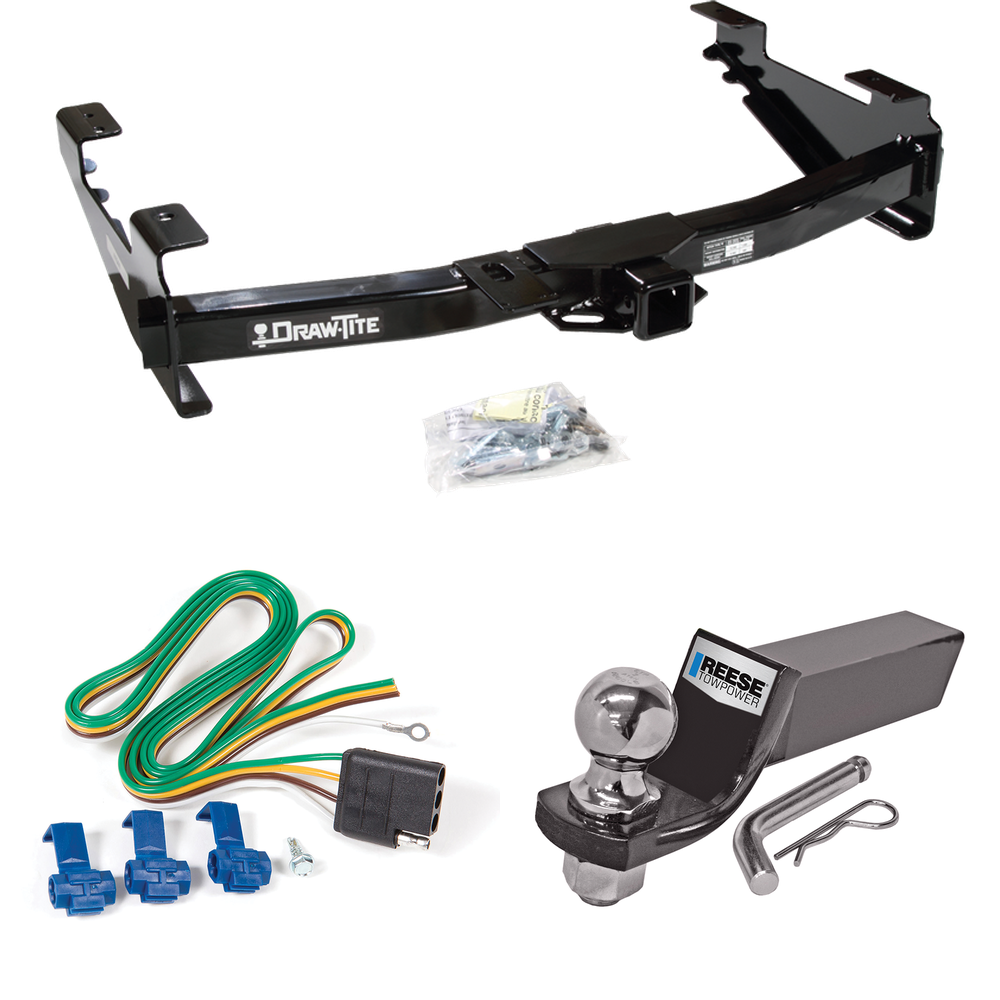 Fits 2001-2002 Chevrolet Silverado 2500 HD Trailer Hitch Tow PKG w/ 4-Flat Wiring + Starter Kit Ball Mount w/ 2" Drop & 2" Ball By Draw-Tite