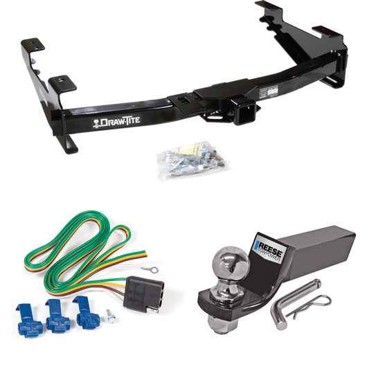 Fits 2001-2002 Chevrolet Silverado 2500 HD Trailer Hitch Tow PKG w/ 4-Flat Wiring + Starter Kit Ball Mount w/ 2" Drop & 2" Ball By Draw-Tite