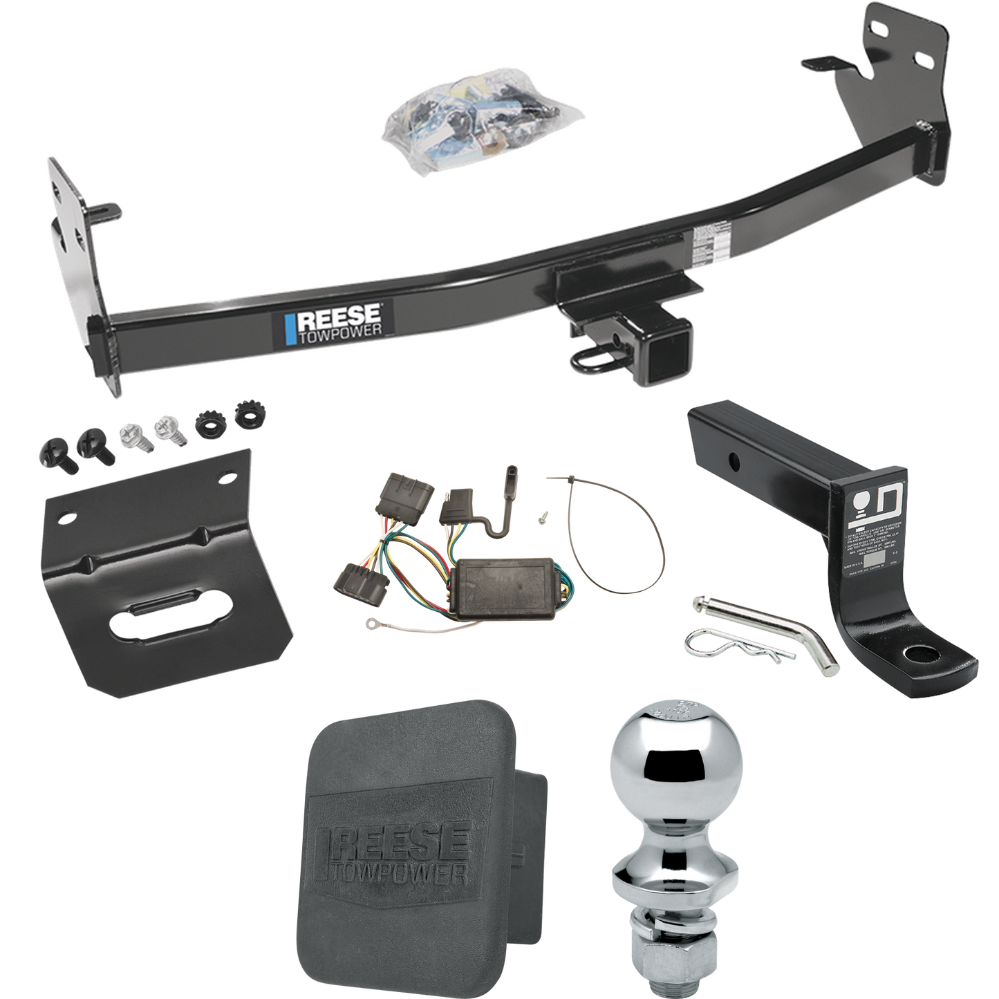 Fits 2004-2012 Chevrolet Colorado Trailer Hitch Tow PKG w/ 4-Flat Wiring + Ball Mount w/ 4" Drop + 1-7/8" Ball + Wiring Bracket + Hitch Cover By Reese Towpower