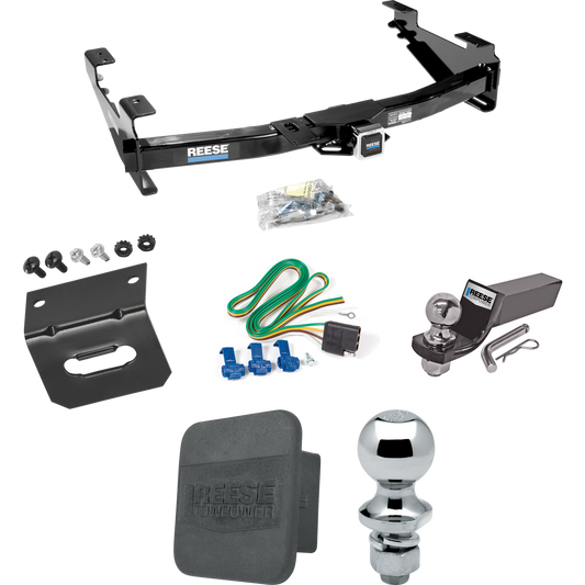 Fits 2003-2007 Chevrolet Silverado 3500 Trailer Hitch Tow PKG w/ 4-Flat Wiring + Starter Kit Ball Mount w/ 2" Drop & 2" Ball + 1-7/8" Ball + Wiring Bracket + Hitch Cover (For (Classic) Models) By Reese Towpower