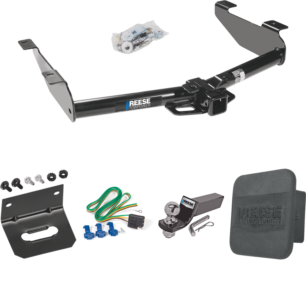 Se adapta al paquete de enganche de remolque Chevrolet Silverado 3500 2003-2007 con 4 cables planos + kit de montaje de bola de inicio con caída de 2" y bola de 2" + soporte de cableado + cubierta de enganche (para modelos (clásicos)) de Reese Towpower