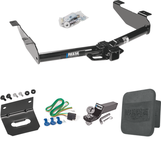 Se adapta al paquete de enganche de remolque Chevrolet Silverado 3500 2003-2007 con 4 cables planos + kit de montaje de bola de inicio con caída de 2" y bola de 2" + soporte de cableado + cubierta de enganche (para modelos (clásicos)) de Reese Towpower