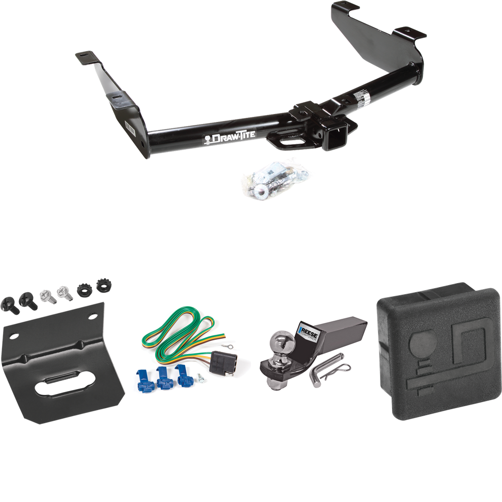 Fits 2001-2002 Chevrolet Silverado 3500 Trailer Hitch Tow PKG w/ 4-Flat Wiring + Starter Kit Ball Mount w/ 2" Drop & 2" Ball + Wiring Bracket + Hitch Cover By Draw-Tite