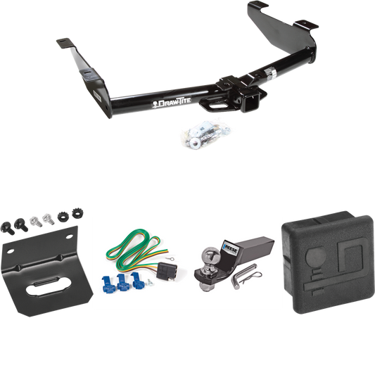 Fits 2001-2002 Chevrolet Silverado 3500 Trailer Hitch Tow PKG w/ 4-Flat Wiring + Starter Kit Ball Mount w/ 2" Drop & 2" Ball + Wiring Bracket + Hitch Cover By Draw-Tite