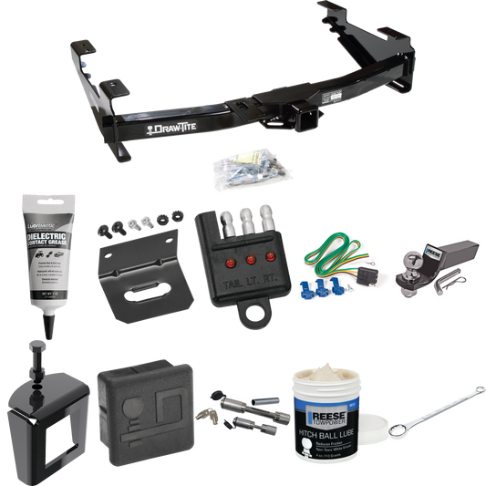 Fits 2001-2002 Chevrolet Silverado 2500 HD Trailer Hitch Tow PKG w/ 4-Flat Wiring + Starter Kit Ball Mount w/ 2" Drop & 2" Ball + Wiring Bracket + Hitch Cover + Dual Hitch & Coupler Locks + Wiring Tester + Ball Lube + Electric Grease + Ball Wrench +