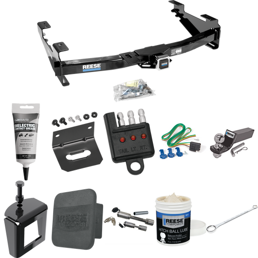 Fits 2003-2007 Chevrolet Silverado 2500 HD Trailer Hitch Tow PKG w/ 4-Flat Wiring + Starter Kit Ball Mount w/ 2" Drop & 2" Ball + Wiring Bracket + Hitch Cover + Dual Hitch & Coupler Locks + Wiring Tester + Ball Lube + Electric Grease + Ball Wrench +