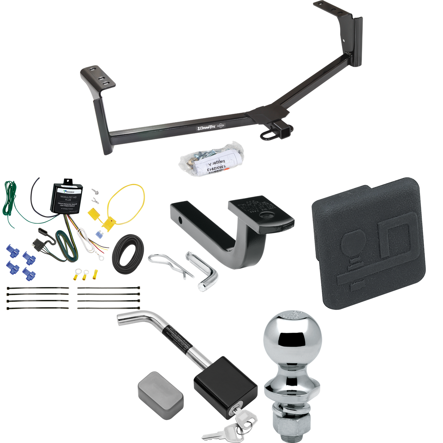 Fits 2013-2020 Lincoln MKZ Trailer Hitch Tow PKG w/ 4-Flat Wiring Harness + Draw-Bar + 1-7/8" Ball + Hitch Cover + Hitch Lock (Excludes: 3.0 Liter Engine Models) By Draw-Tite