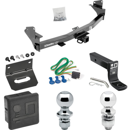 Se adapta al paquete de enganche de remolque Chevrolet Colorado 2015-2022 con cableado plano de 4 + soporte de bola con caída de 4" + bola de 2" + bola de 1-7/8" + soporte de cableado + cubierta de enganche de Draw-Tite