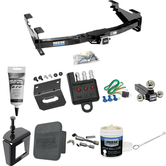 Fits 2003-2007 Chevrolet Silverado 2500 HD Trailer Hitch Tow PKG w/ 4-Flat Wiring + Triple Ball Ball Mount 1-7/8" & 2" & 2-5/16" Trailer Balls + Wiring Bracket + Hitch Cover + Dual Hitch & Coupler Locks + Wiring Tester + Ball Lube + Electric Grease +