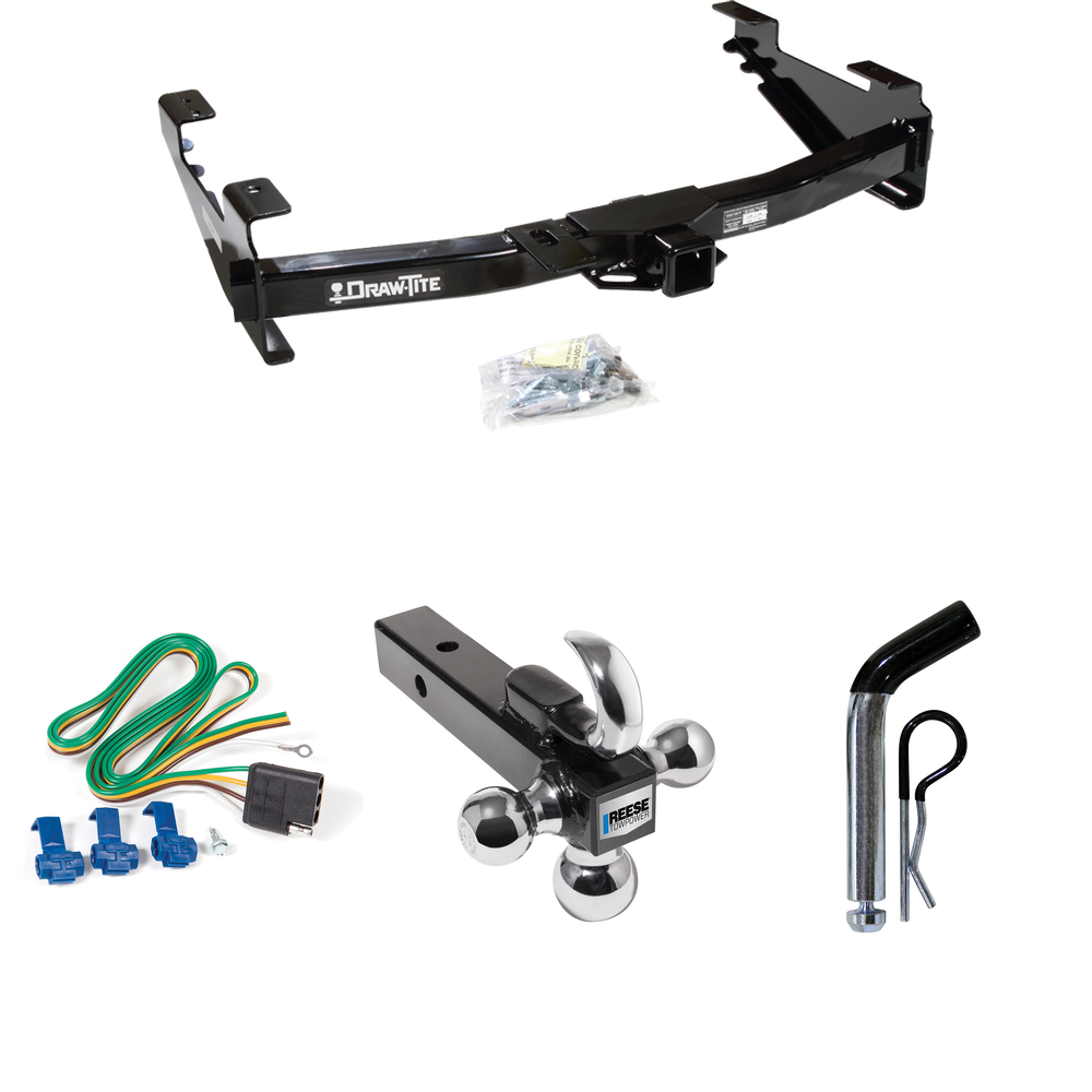 Fits 2003-2007 GMC Sierra 2500 HD Trailer Hitch Tow PKG w/ 4-Flat Wiring + Triple Ball Ball Mount 1-7/8" & 2" & 2-5/16" Trailer Balls w/ Tow Hook + Pin/Clip (For (Classic) Models) By Draw-Tite