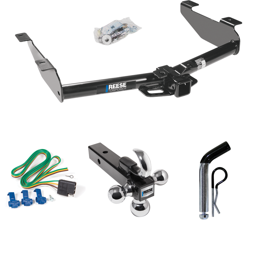 Fits 2003-2007 GMC Sierra 3500 Trailer Hitch Tow PKG w/ 4-Flat Wiring + Triple Ball Ball Mount 1-7/8" & 2" & 2-5/16" Trailer Balls w/ Tow Hook + Pin/Clip (For (Classic) Models) By Reese Towpower