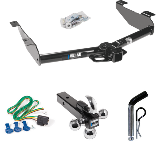 Fits 2003-2007 GMC Sierra 3500 Trailer Hitch Tow PKG w/ 4-Flat Wiring + Triple Ball Ball Mount 1-7/8" & 2" & 2-5/16" Trailer Balls w/ Tow Hook + Pin/Clip (For (Classic) Models) By Reese Towpower