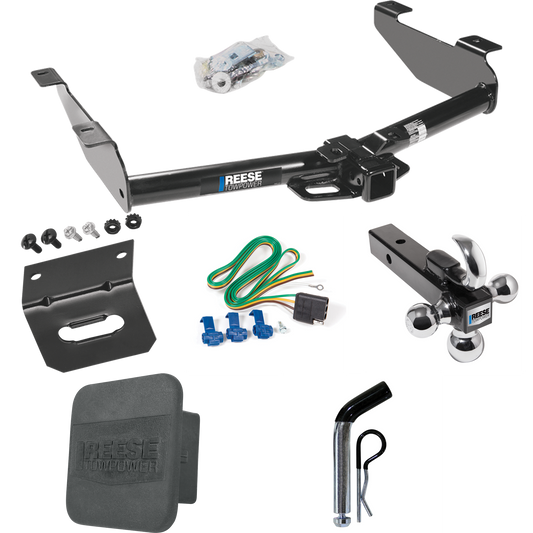 Fits 2001-2002 Chevrolet Silverado 2500 HD Trailer Hitch Tow PKG w/ 4-Flat Wiring + Triple Ball Ball Mount 1-7/8" & 2" & 2-5/16" Trailer Balls w/ Tow Hook + Pin/Clip + Wiring Bracket + Hitch Cover By Reese Towpower