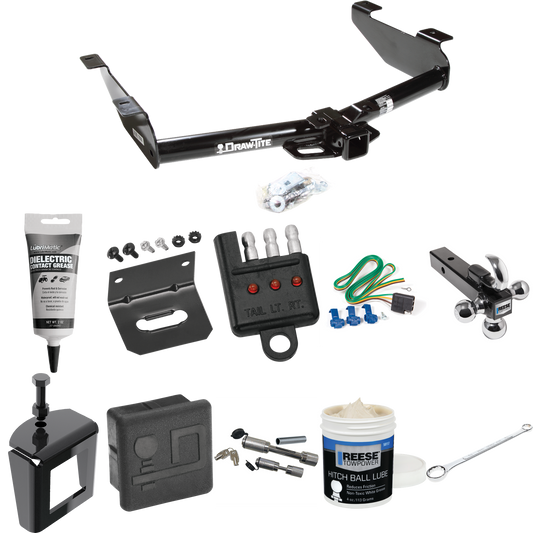 Fits 2003-2007 GMC Sierra 3500 Trailer Hitch Tow PKG w/ 4-Flat Wiring + Triple Ball Ball Mount 1-7/8" & 2" & 2-5/16" Trailer Balls w/ Tow Hook + Wiring Bracket + Hitch Cover + Dual Hitch & Coupler Locks + Wiring Tester + Ball Lube + Electric Grease +