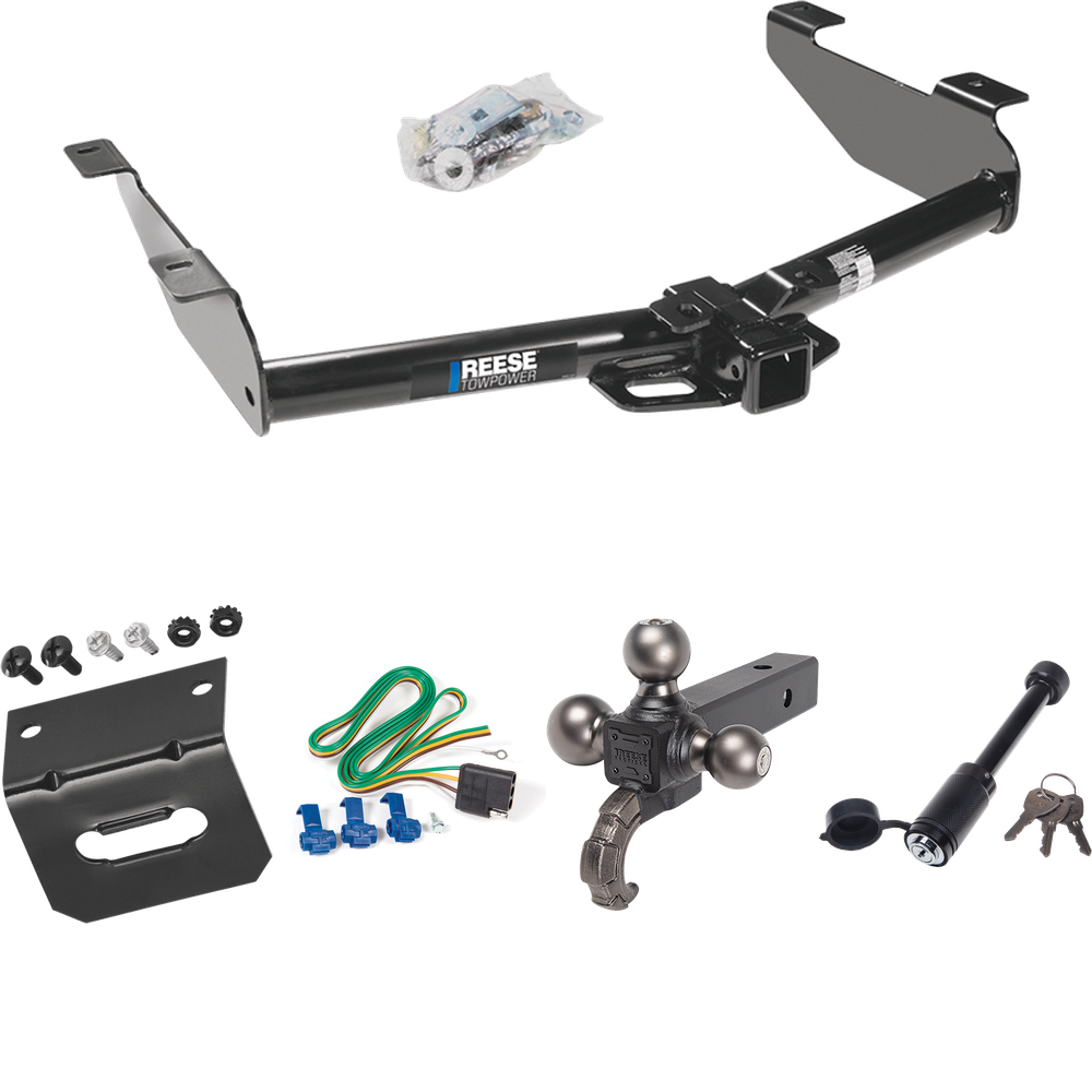 Fits 2001-2002 Chevrolet Silverado 3500 Trailer Hitch Tow PKG w/ 4-Flat Wiring + Tactical Triple Ball Ball Mount 1-7/8" & 2" & 2-5/16" Balls & Tow Hook + Tactical Dogbone Lock + Wiring Bracket By Reese Towpower