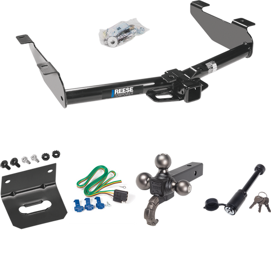 Fits 2001-2002 Chevrolet Silverado 3500 Trailer Hitch Tow PKG w/ 4-Flat Wiring + Tactical Triple Ball Ball Mount 1-7/8" & 2" & 2-5/16" Balls & Tow Hook + Tactical Dogbone Lock + Wiring Bracket By Reese Towpower