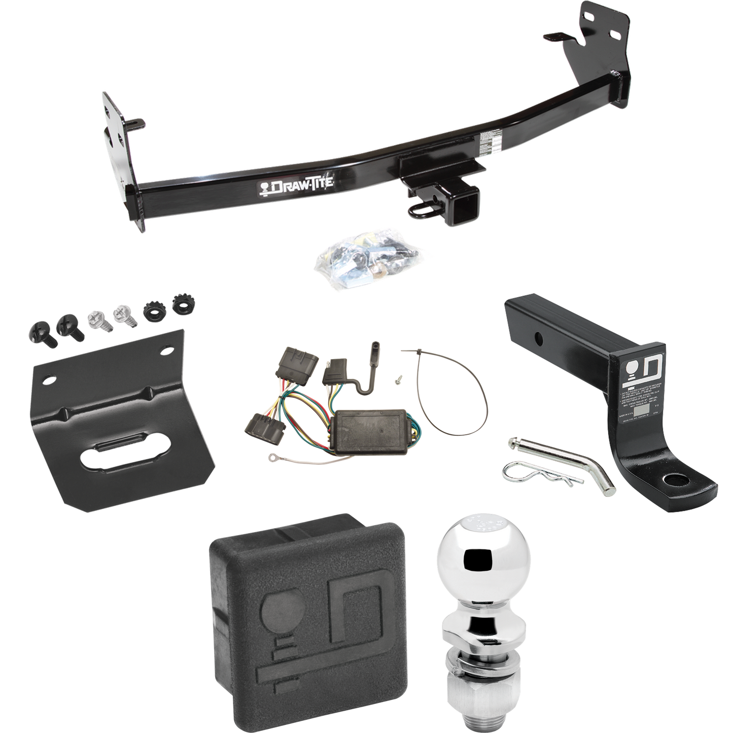 Fits 2006-2006 Isuzu i-350 Trailer Hitch Tow PKG w/ 4-Flat Wiring + Ball Mount w/ 4" Drop + 2" Ball + Wiring Bracket + Hitch Cover By Draw-Tite