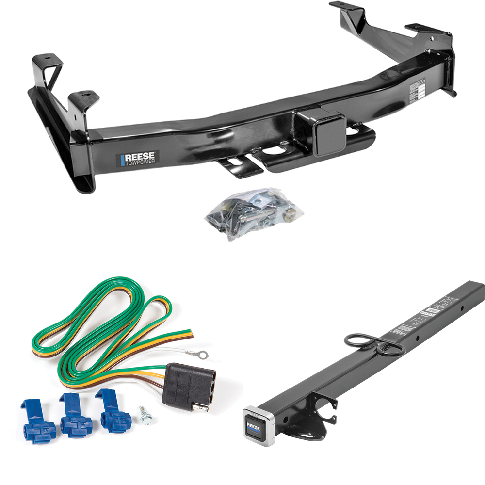 Fits 2003-2006 Chevrolet Silverado 3500 Trailer Hitch Tow PKG w/ 4-Flat Wiring Harness + 2-1/2" to 2" Adapter 24" Length (For (Classic) Models) By Reese Towpower