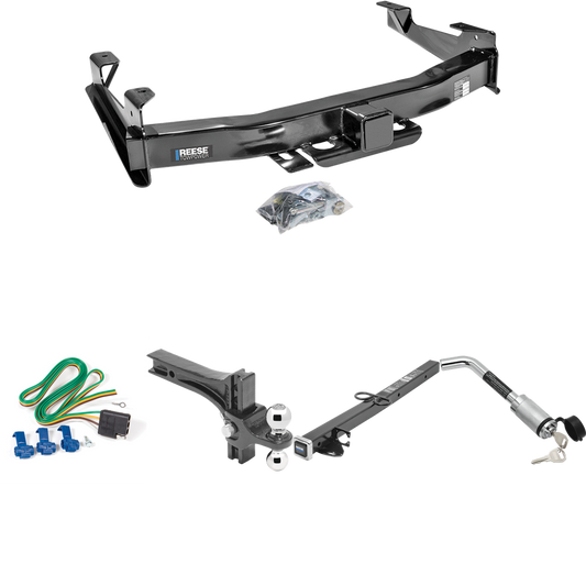 Fits 2001-2002 GMC Sierra 2500 HD Trailer Hitch Tow PKG w/ 4-Flat Wiring Harness + 2-1/2" to 2" Adapter 24" Length + Adjustable Drop Rise Dual Ball Ball Mount 2" & 2-5/16" Trailer Balls + Hitch Lock By Reese Towpower