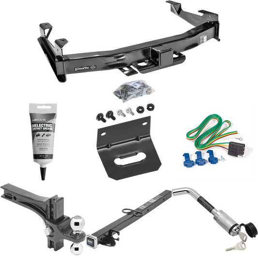 Fits 2001-2002 Chevrolet Silverado 2500 HD Trailer Hitch Tow PKG w/ 4-Flat Wiring Harness + 2-1/2" to 2" Adapter 24" Length + Adjustable Drop Rise Dual Ball Ball Mount 2" & 2-5/16" Trailer Balls + Hitch Lock + Wiring Bracket + Electric Grease By Draw