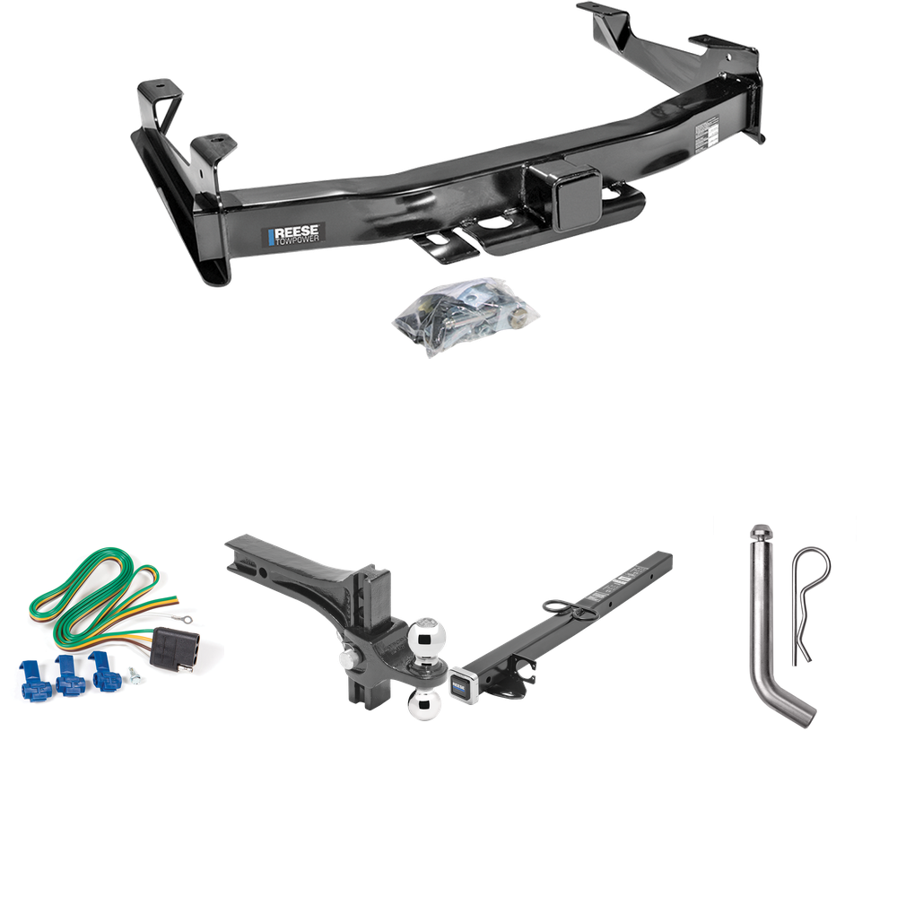 Fits 2003-2006 Chevrolet Silverado 3500 Trailer Hitch Tow PKG w/ 4-Flat Wiring Harness + 2-1/2" to 2" Adapter 24" Length + Adjustable Drop Rise Dual Ball Ball Mount 2" & 2-5/16" Trailer Balls + Pin/Clip (For (Classic) Models) By Reese Towpower