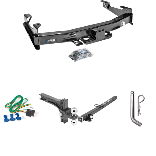 Fits 2003-2006 Chevrolet Silverado 3500 Trailer Hitch Tow PKG w/ 4-Flat Wiring Harness + 2-1/2" to 2" Adapter 24" Length + Adjustable Drop Rise Dual Ball Ball Mount 2" & 2-5/16" Trailer Balls + Pin/Clip (For (Classic) Models) By Reese Towpower