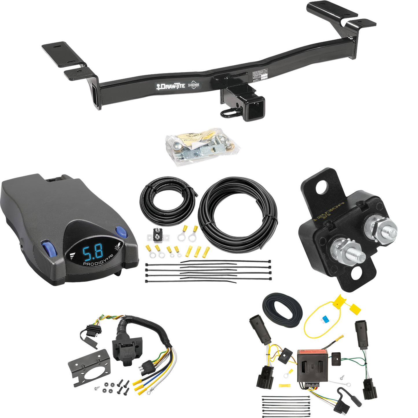 Se adapta al paquete de enganche de remolque Lincoln MKX 2011-2015 con control de freno Tekonsha Prodigy P2 + cableado RV de 7 vías de Draw-Tite