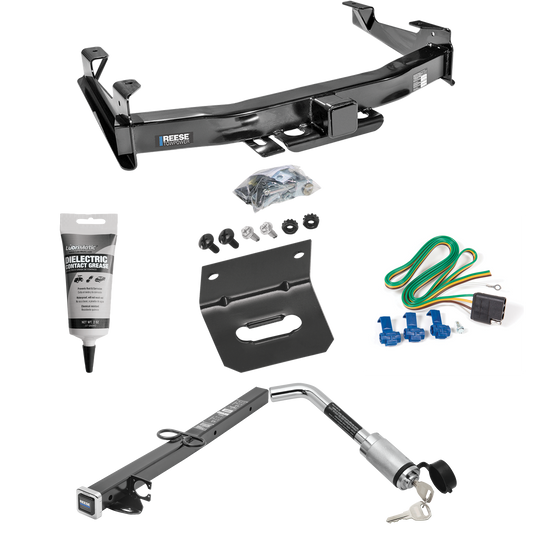 Fits 2003-2007 Chevrolet Silverado 2500 HD Trailer Hitch Tow PKG w/ 4-Flat Wiring Harness + 2-1/2" to 2" Adapter 24" Length + Hitch Lock + Wiring Bracket + Electric Grease (For (Classic) Models) By Reese Towpower