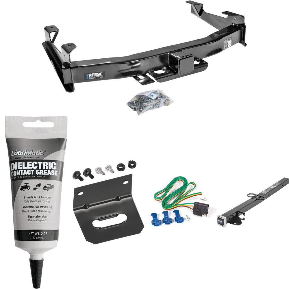 Fits 2003-2007 GMC Sierra 3500 Trailer Hitch Tow PKG w/ 4-Flat Wiring Harness + 2-1/2" to 2" Adapter 24" Length + Wiring Bracket + Electric Grease (For (Classic) Models) By Reese Towpower