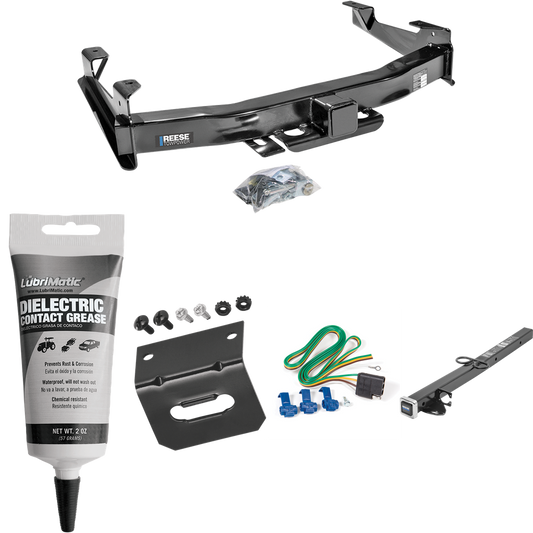 Fits 2001-2002 GMC Sierra 3500 Trailer Hitch Tow PKG w/ 4-Flat Wiring Harness + 2-1/2" to 2" Adapter 24" Length + Wiring Bracket + Electric Grease By Reese Towpower