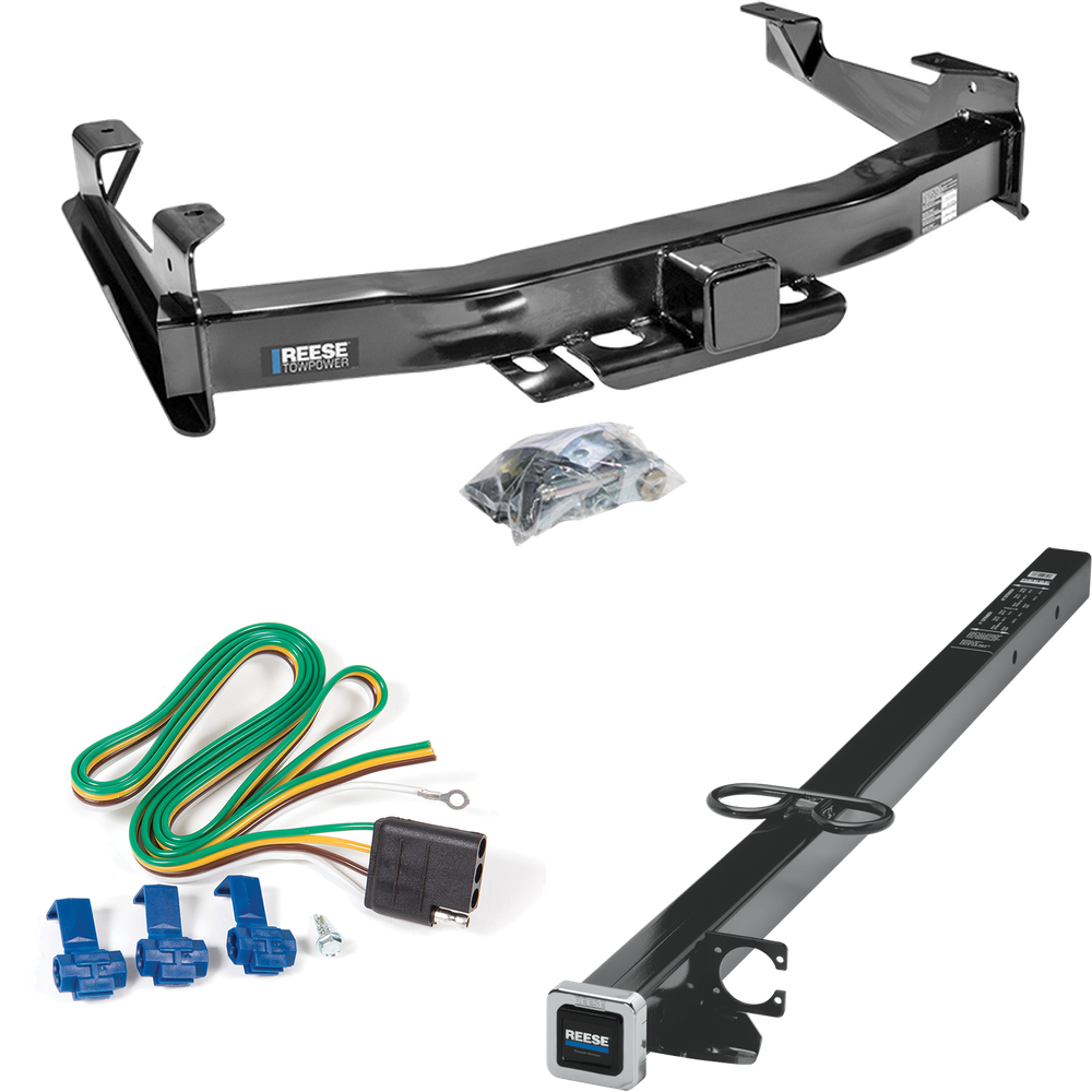 Fits 2003-2006 Chevrolet Silverado 3500 Trailer Hitch Tow PKG w/ 4-Flat Wiring Harness + 2-1/2" to 2" Adapter 41" Length (For (Classic) Models) By Reese Towpower