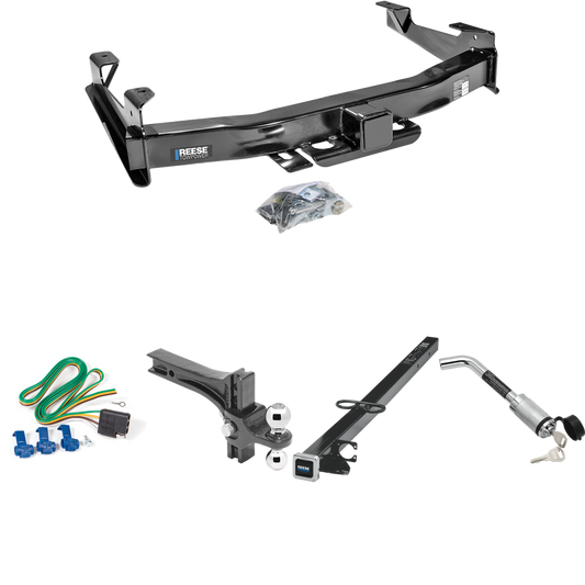 Fits 2003-2007 Chevrolet Silverado 2500 HD Trailer Hitch Tow PKG w/ 4-Flat Wiring Harness + 2-1/2" to 2" Adapter 41" Length + Adjustable Drop Rise Dual Ball Ball Mount 2" & 2-5/16" Trailer Balls + Hitch Lock (For (Classic) Models) By Reese Towpower