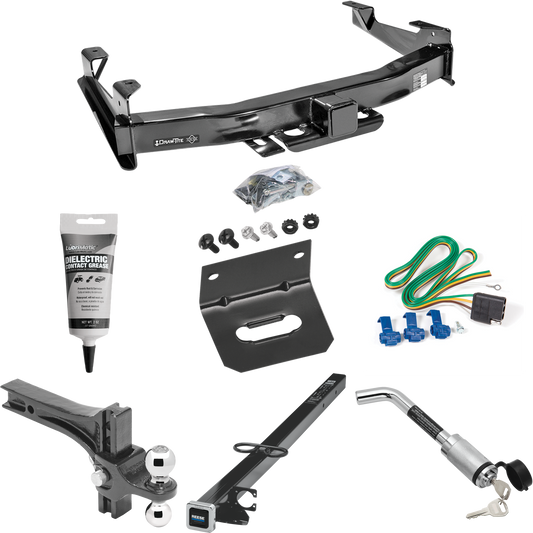 Fits 2003-2006 Chevrolet Silverado 3500 Trailer Hitch Tow PKG w/ 4-Flat Wiring Harness + 2-1/2" to 2" Adapter 41" Length + Adjustable Drop Rise Dual Ball Ball Mount 2" & 2-5/16" Trailer Balls + Hitch Lock + Wiring Bracket + Electric Grease (For (Clas