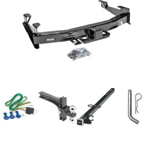 Fits 2001-2002 Chevrolet Silverado 3500 Trailer Hitch Tow PKG w/ 4-Flat Wiring Harness + 2-1/2" to 2" Adapter 41" Length + Adjustable Drop Rise Dual Ball Ball Mount 2" & 2-5/16" Trailer Balls + Pin/Clip By Reese Towpower