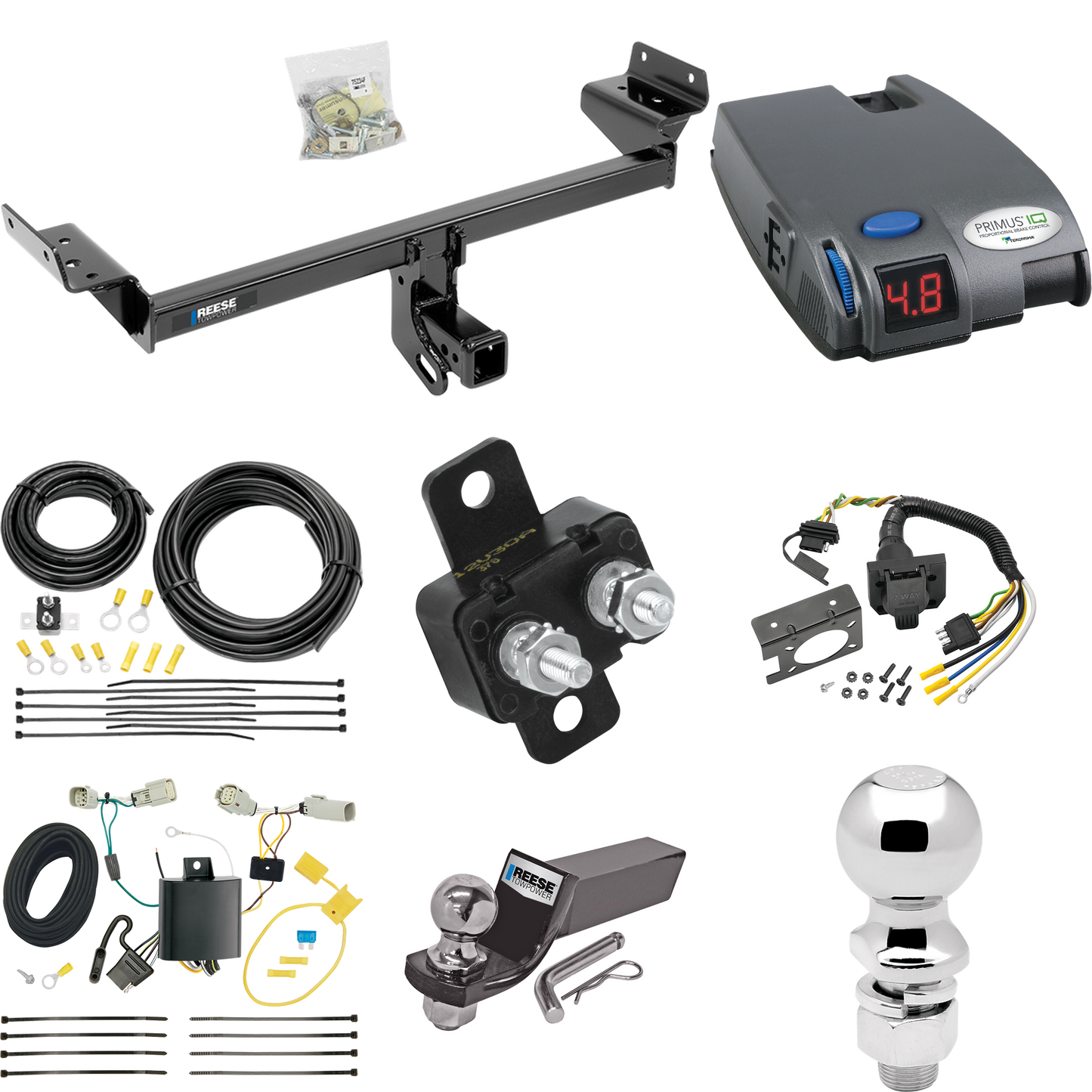 Se adapta al paquete de enganche de remolque Lincoln MKX 2016-2018 con control de freno Tekonsha Primus IQ + cableado RV de 7 vías + soporte de bola y caída de 2" y 2-5/16" de Reese Towpower