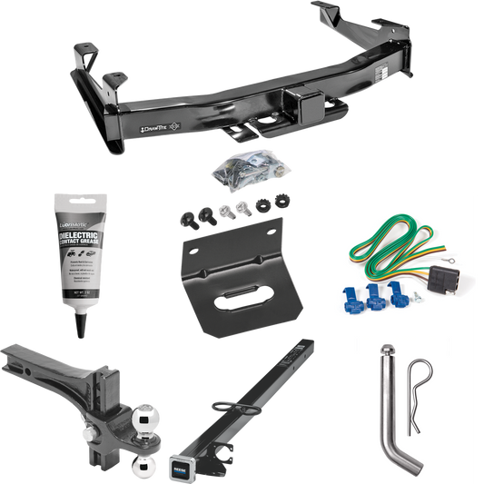 Fits 2003-2007 GMC Sierra 3500 Trailer Hitch Tow PKG w/ 4-Flat Wiring Harness + 2-1/2" to 2" Adapter 41" Length + Adjustable Drop Rise Dual Ball Ball Mount 2" & 2-5/16" Trailer Balls + Pin/Clip + Wiring Bracket + Electric Grease (For (Classic) Models