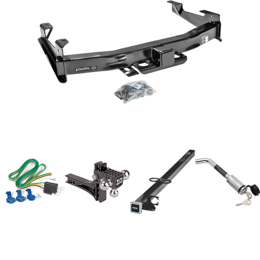 Fits 2003-2007 GMC Sierra 3500 Trailer Hitch Tow PKG w/ 4-Flat Wiring Harness + 2-1/2" to 2" Adapter 41" Length + Adjustable Drop Rise Triple Ball Ball Mount 1-7/8" & 2" & 2-5/16" Trailer Balls + Hitch Lock (For (Classic) Models) By Draw-Tite