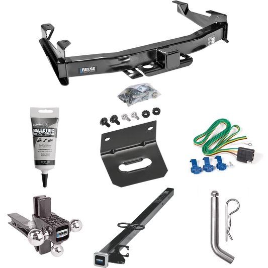 Fits 2003-2006 Chevrolet Silverado 3500 Trailer Hitch Tow PKG w/ 4-Flat Wiring Harness + 2-1/2" to 2" Adapter 41" Length + Adjustable Drop Rise Triple Ball Ball Mount 1-7/8" & 2" & 2-5/16" Trailer Balls + Pin/Clip + Wiring Bracket + Electric Grease (